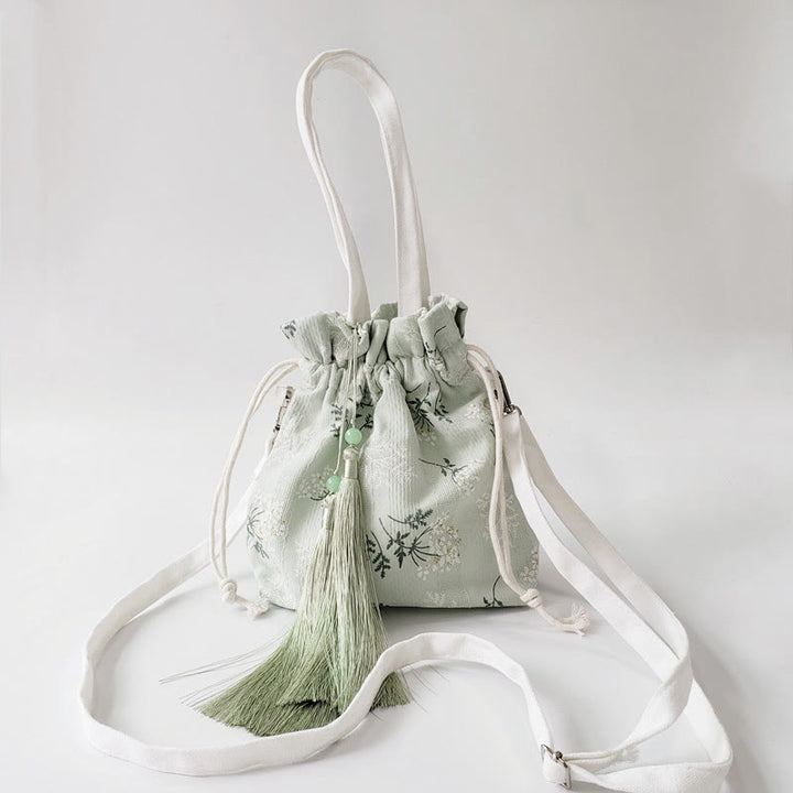 Sac fourre-tout en toile avec Buddha Stones , fleurs blanches et feuilles vertes, sac à bandoulière, sac à main