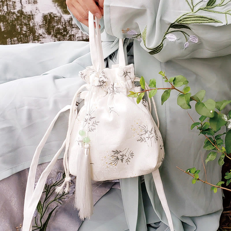 Sac fourre-tout en toile avec Buddha Stones , fleurs blanches et feuilles vertes, sac à bandoulière, sac à main