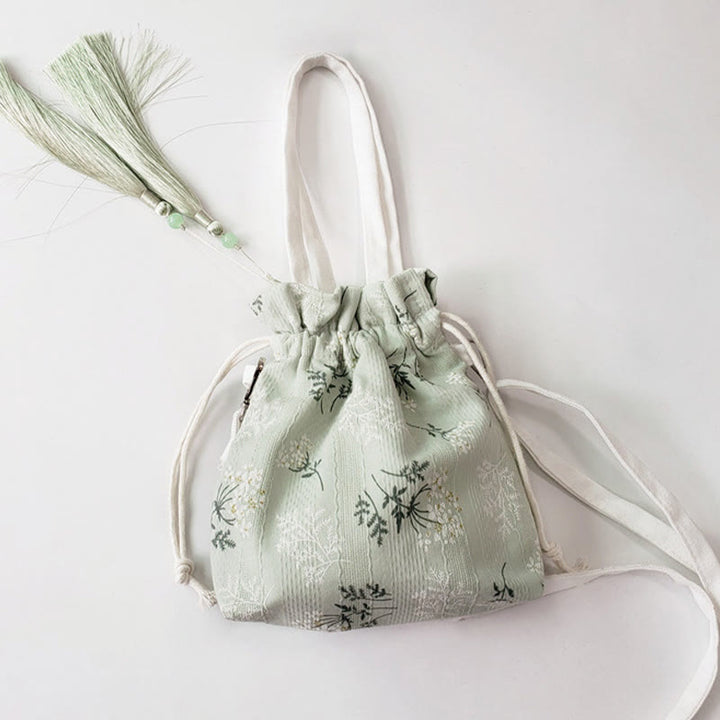 Sac fourre-tout en toile avec Buddha Stones , fleurs blanches et feuilles vertes, sac à bandoulière, sac à main
