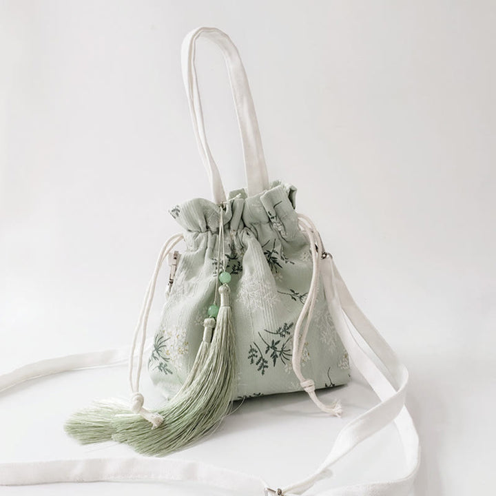 Sac fourre-tout en toile avec Buddha Stones , fleurs blanches et feuilles vertes, sac à bandoulière, sac à main