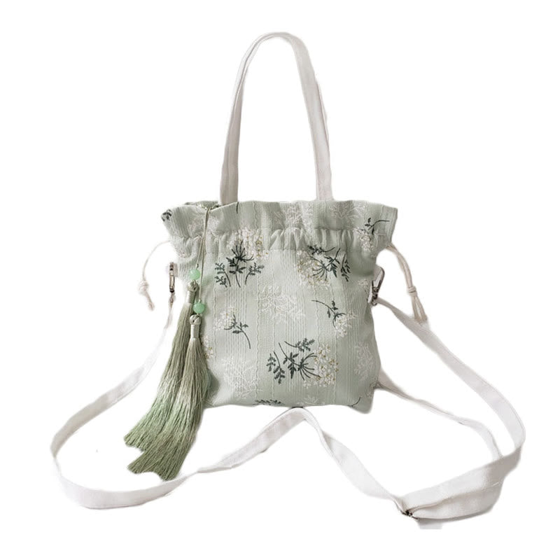 Sac fourre-tout en toile avec Buddha Stones , fleurs blanches et feuilles vertes, sac à bandoulière, sac à main