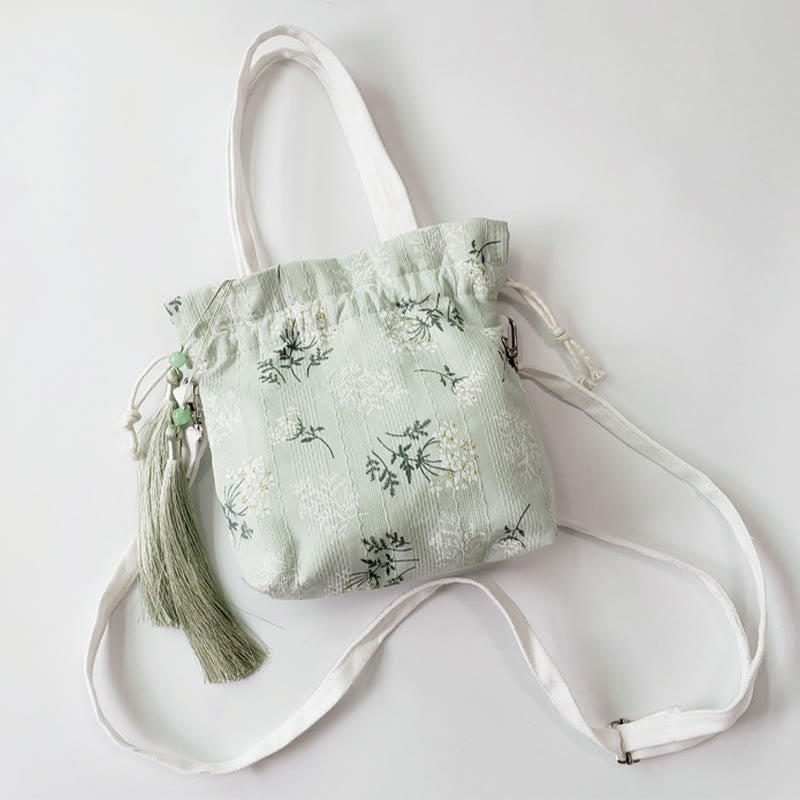 Sac fourre-tout en toile avec Buddha Stones , fleurs blanches et feuilles vertes, sac à bandoulière, sac à main
