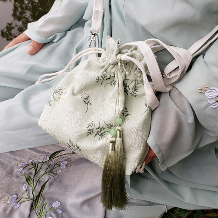 Sac fourre-tout en toile avec Buddha Stones , fleurs blanches et feuilles vertes, sac à bandoulière, sac à main
