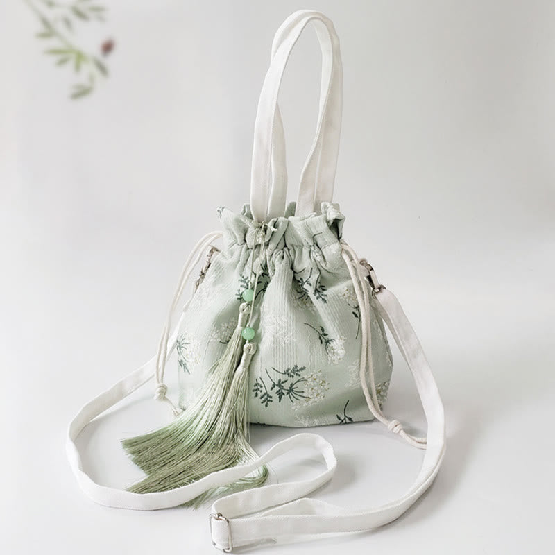 Sac fourre-tout en toile avec Buddha Stones , fleurs blanches et feuilles vertes, sac à bandoulière, sac à main