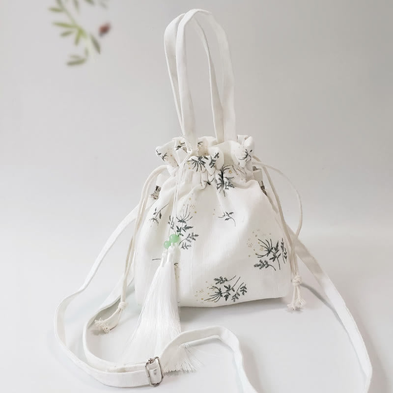 Sac fourre-tout en toile avec Buddha Stones , fleurs blanches et feuilles vertes, sac à bandoulière, sac à main