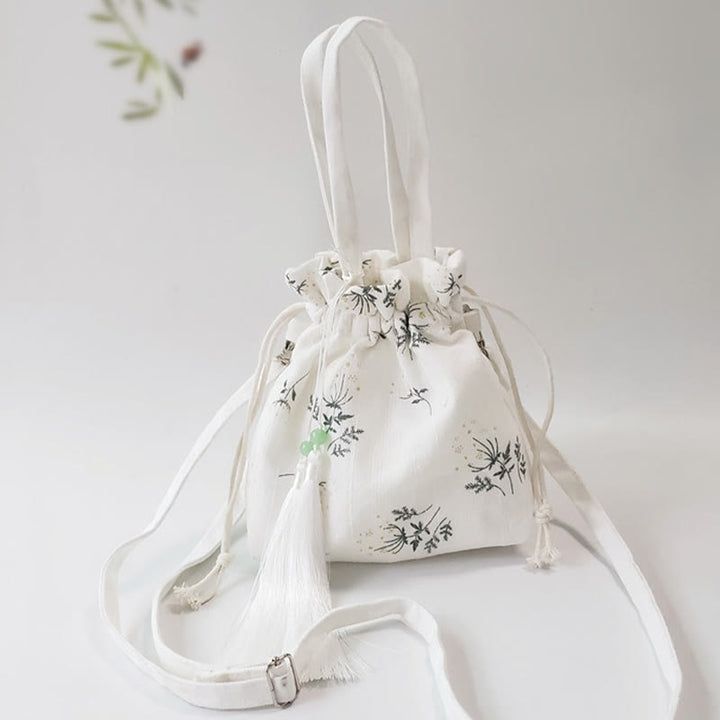 Sac fourre-tout en toile avec Buddha Stones , fleurs blanches et feuilles vertes, sac à bandoulière, sac à main