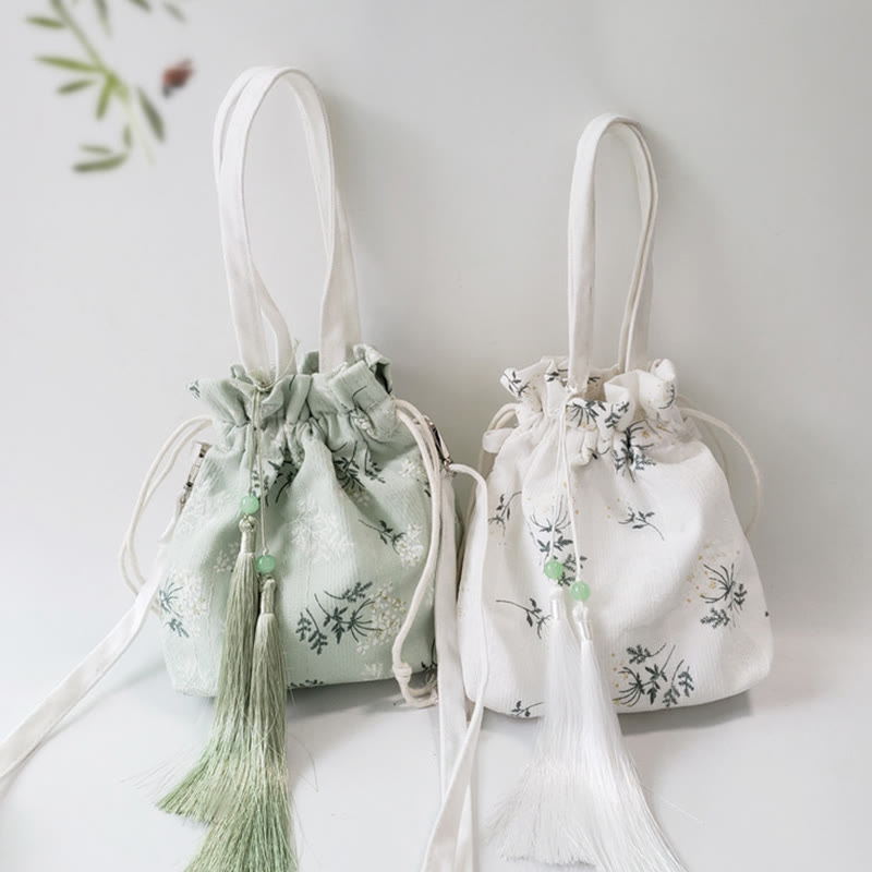 Sac fourre-tout en toile avec Buddha Stones , fleurs blanches et feuilles vertes, sac à bandoulière, sac à main