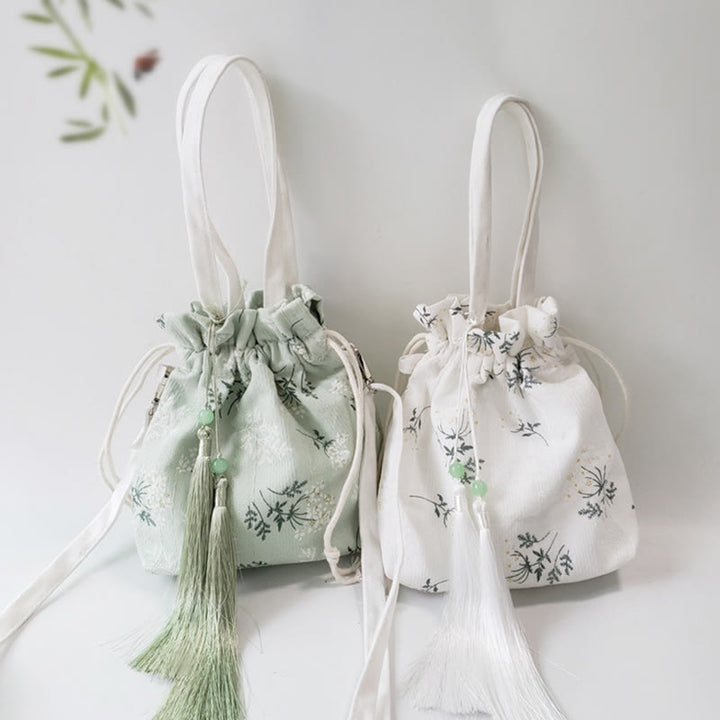 Sac fourre-tout en toile avec Buddha Stones , fleurs blanches et feuilles vertes, sac à bandoulière, sac à main