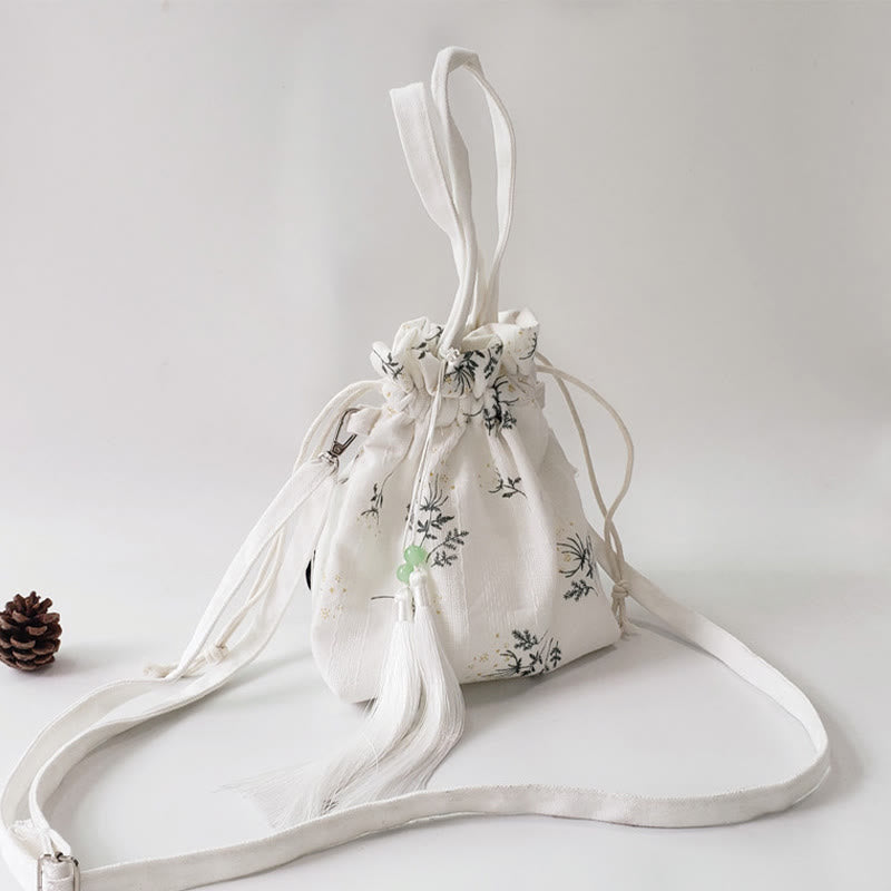 Sac fourre-tout en toile avec Buddha Stones , fleurs blanches et feuilles vertes, sac à bandoulière, sac à main