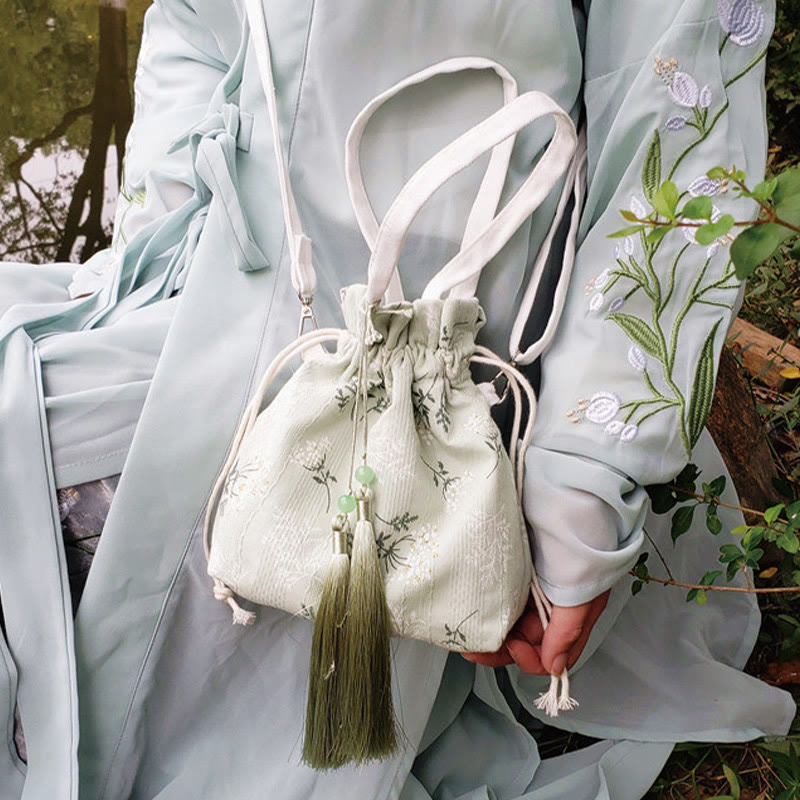 Sac fourre-tout en toile avec Buddha Stones , fleurs blanches et feuilles vertes, sac à bandoulière, sac à main