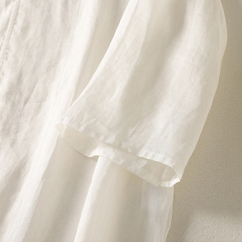 Robe midi en coton et lin à manches longues et boutons grenouilles Buddha Stones pour femme - image 11