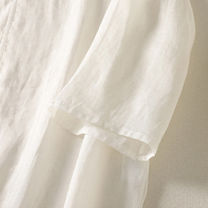 Robe midi en coton et lin à manches longues et boutons grenouilles Buddha Stones pour femme - image 11