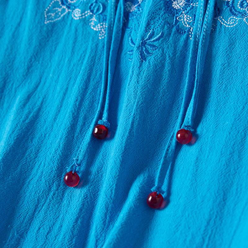 Robe mi-longue en coton et lin pour femme, broderie vintage Buddha Stones, manches mi-longues, taille haute, boutons grenouille - image 21