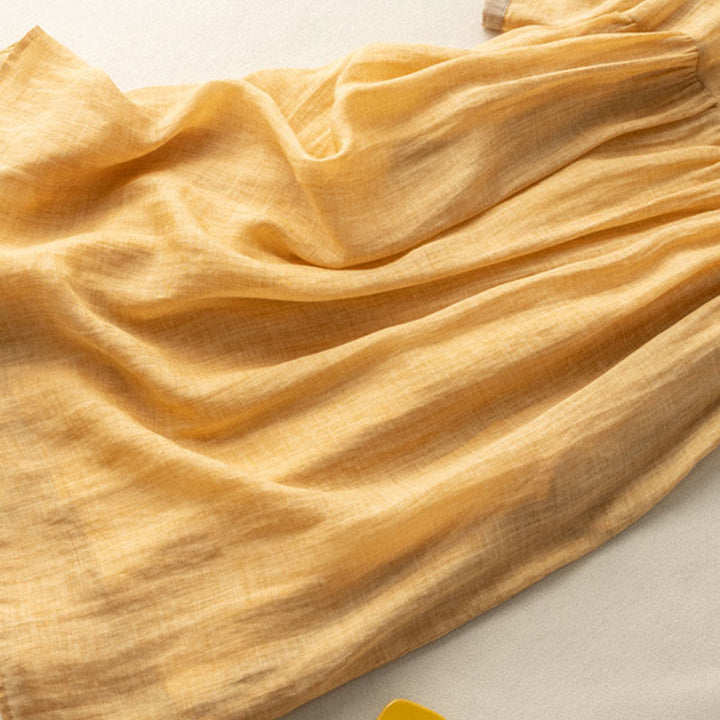 Robe mi-longue en coton et lin à manches mi-longues et broderie ethnique Buddha Stones Spring pour femme - image 5