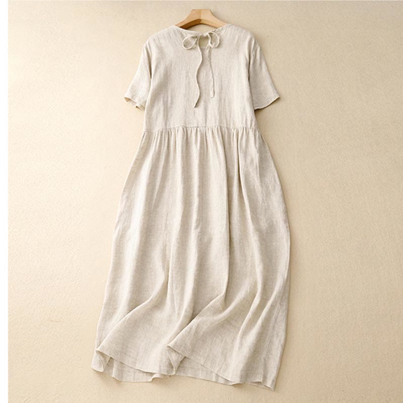 Robe mi - longue décontractée à manches courtes et bretelles à nœud papillon pour femme avec poches - image 15