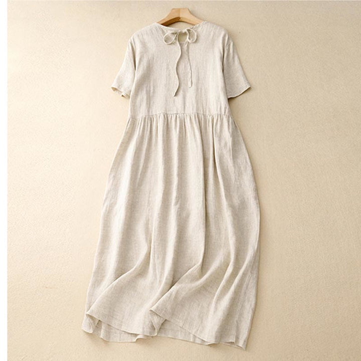 Robe mi - longue décontractée à manches courtes et bretelles à nœud papillon pour femme avec poches - image 15
