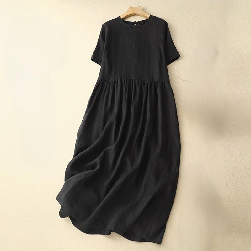 Robe mi - longue décontractée à manches courtes et bretelles à nœud papillon pour femme avec poches - Noir - US8-10，UK/AU12-14，EU40-42 (2XL) - image 9