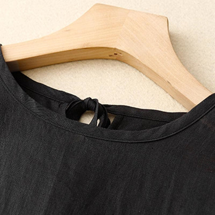 Robe mi - longue décontractée à manches courtes et bretelles à nœud papillon pour femme avec poches - image 9