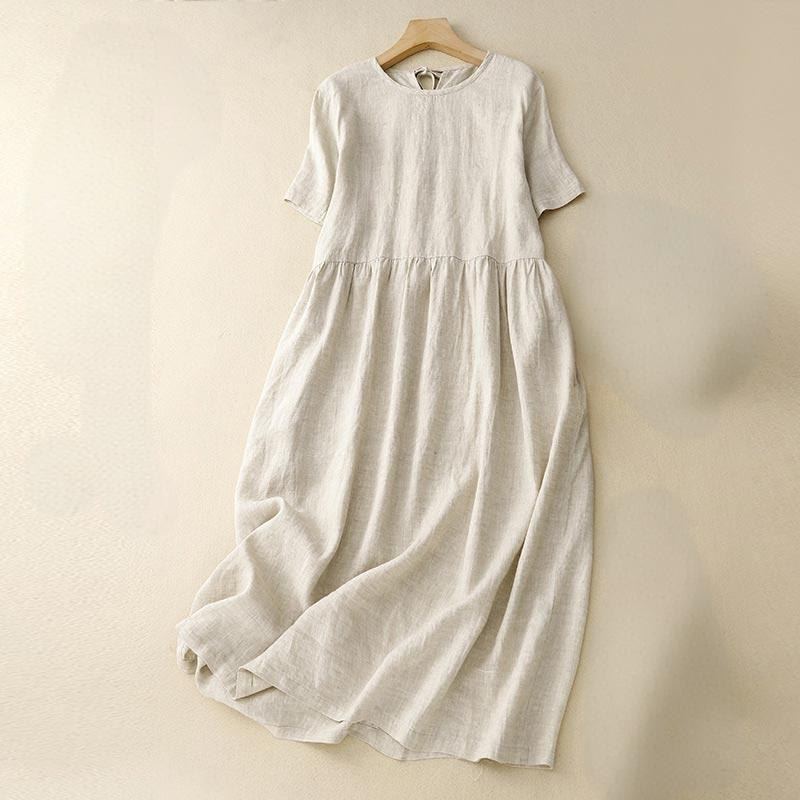Robe mi - longue décontractée à manches courtes et bretelles à nœud papillon pour femme avec poches - Beige - US8-10，UK/AU12-14，EU40-42 (2XL) - image 14
