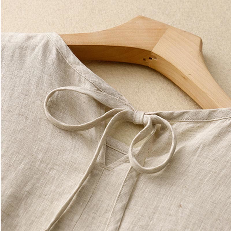 Robe mi - longue décontractée à manches courtes et bretelles à nœud papillon pour femme avec poches - image 15