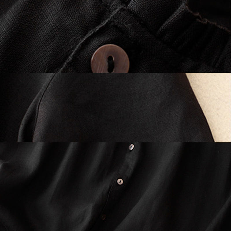 Robe mi-longue décontractée en coton et lin pour femme, à Buddha Stones, col ras du cou et volants, à manches courtes - image 12