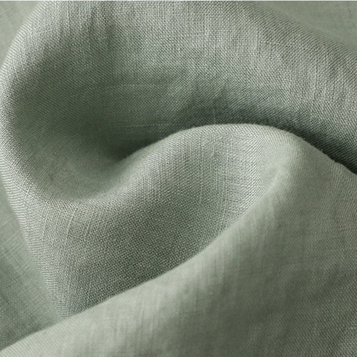 Robe mi-longue décontractée en coton et lin pour femme, à Buddha Stones, col ras du cou et volants, à manches courtes - image 9