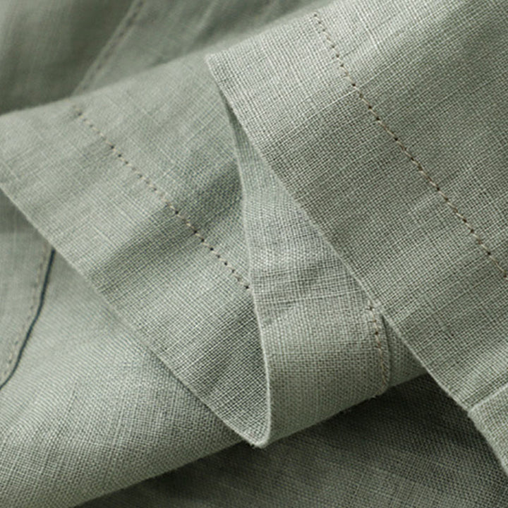 Robe mi-longue décontractée en coton et lin pour femme, à Buddha Stones, col ras du cou et volants, à manches courtes - image 7