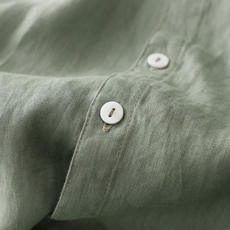 Robe mi-longue décontractée en coton et lin pour femme, à Buddha Stones, col ras du cou et volants, à manches courtes - image 3