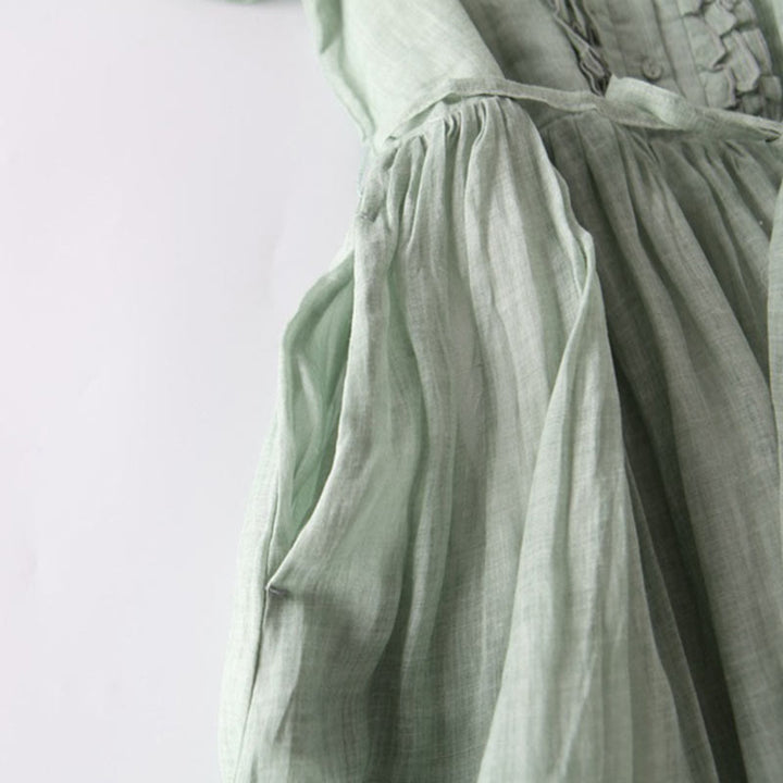 Robe mi-longue décontractée à volants et manches courtes pour femme, avec lacets et poches, style Buddha Stones - image 6