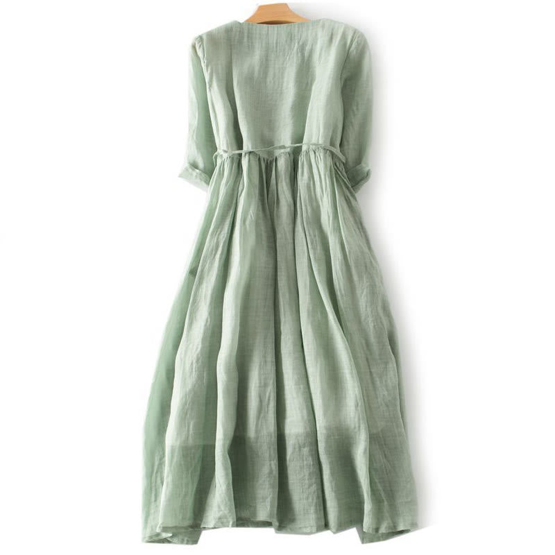 Robe mi-longue décontractée à volants et manches courtes pour femme, avec lacets et poches, style Buddha Stones - image 1