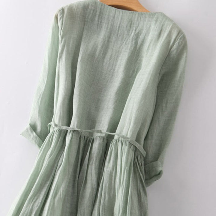 Robe mi-longue décontractée à volants et manches courtes pour femme, avec lacets et poches, style Buddha Stones - image 3