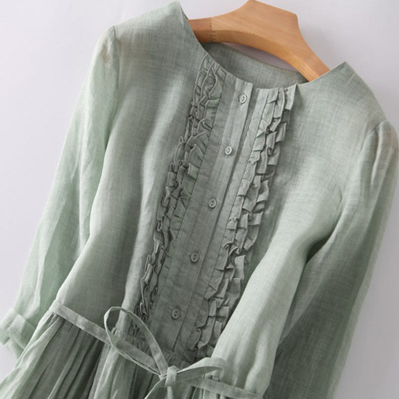 Robe mi-longue décontractée à volants et manches courtes pour femme, avec lacets et poches, style Buddha Stones - image 2