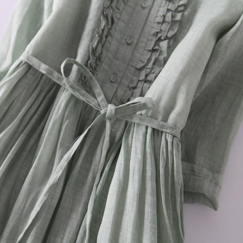 Robe mi-longue décontractée à volants et manches courtes pour femme, avec lacets et poches, style Buddha Stones - image 5