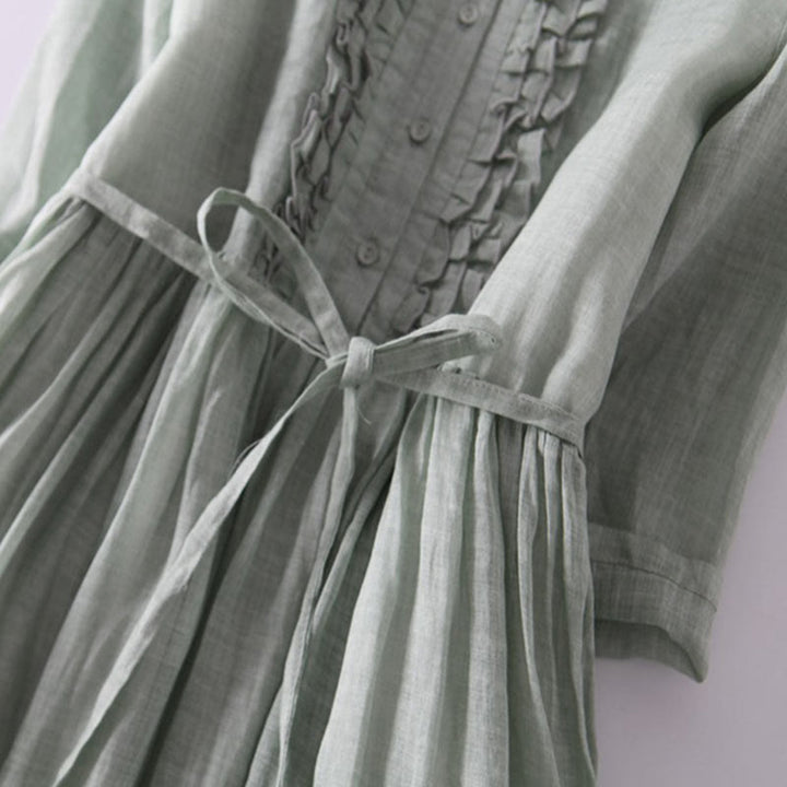 Robe mi-longue décontractée à volants et manches courtes pour femme, avec lacets et poches, style Buddha Stones - image 5