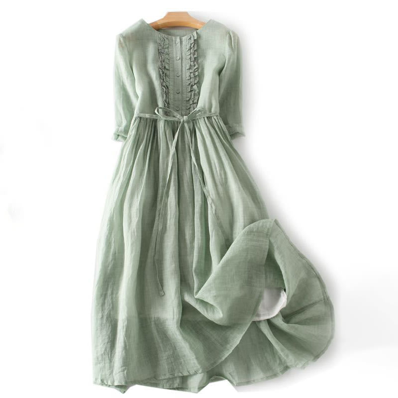 Robe mi-longue décontractée à volants et manches courtes pour femme, avec lacets et poches, style Buddha Stones - Vert clair - US8-10，UK/AU12-14，EU40-42 (2XL) - image 0
