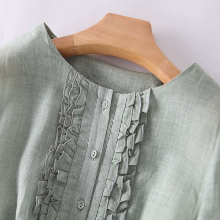 Robe mi-longue décontractée à volants et manches courtes pour femme, avec lacets et poches, style Buddha Stones - image 4