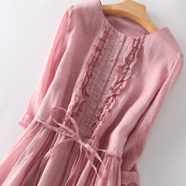 Robe mi-longue décontractée à volants et manches courtes pour femme, avec lacets et poches, style Buddha Stones - image 9