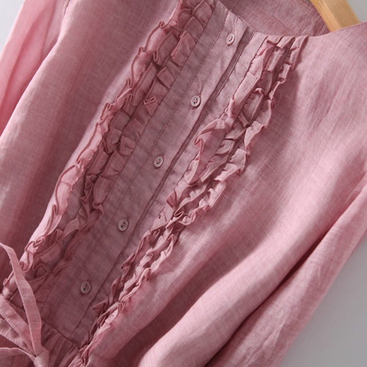 Robe mi-longue décontractée à volants et manches courtes pour femme, avec lacets et poches, style Buddha Stones - image 12