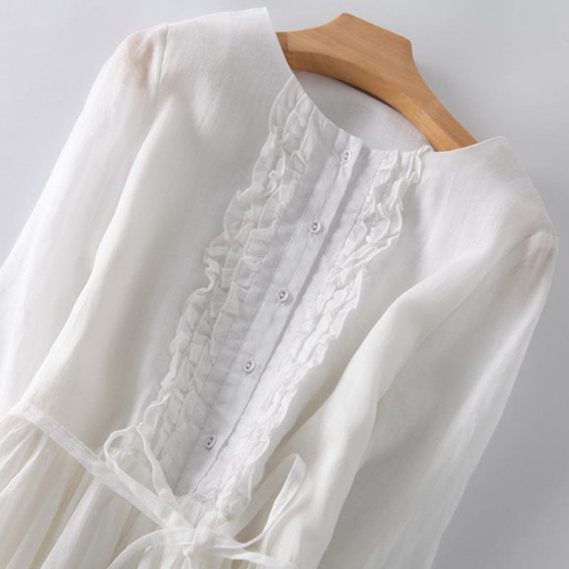 Robe mi-longue décontractée à volants et manches courtes pour femme, avec lacets et poches, style Buddha Stones - image 15