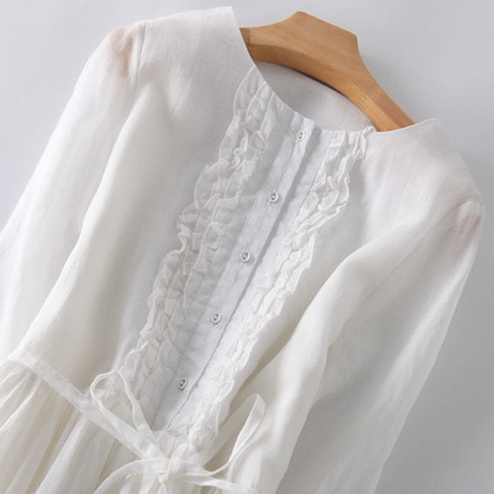 Robe mi-longue décontractée à volants et manches courtes pour femme, avec lacets et poches, style Buddha Stones - image 15