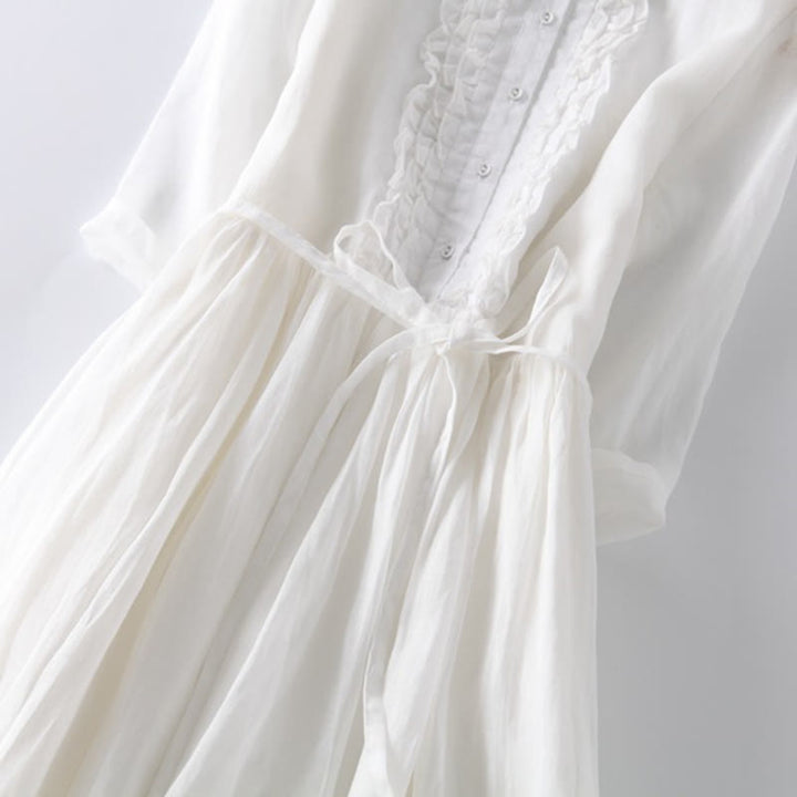 Robe mi-longue décontractée à volants et manches courtes pour femme, avec lacets et poches, style Buddha Stones - image 16