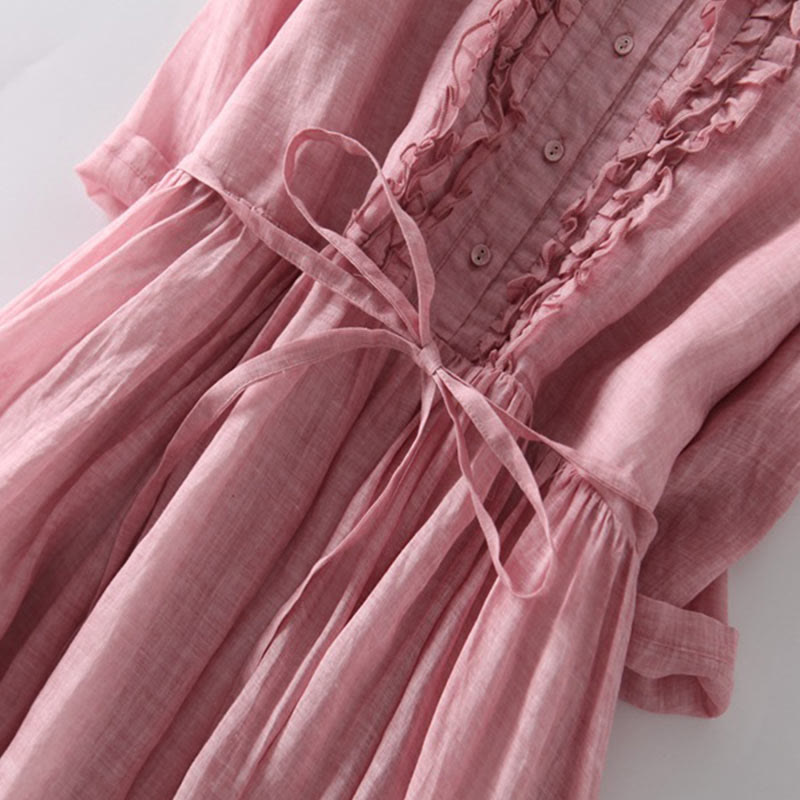 Robe mi-longue décontractée à volants et manches courtes pour femme, avec lacets et poches, style Buddha Stones - image 11