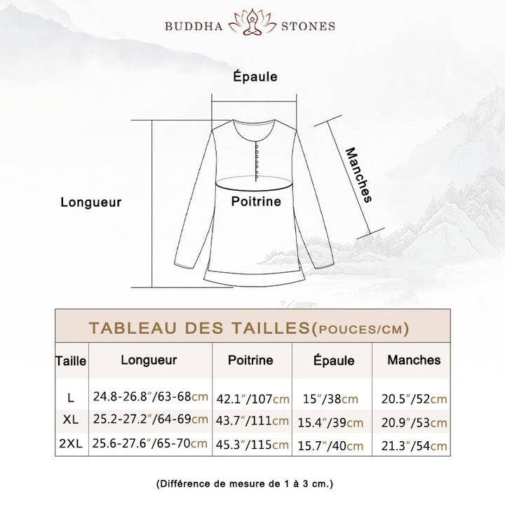 Chemises décontractées en coton et lin pour femmes, broderie florale, col rond, manches longues, Buddha Stones