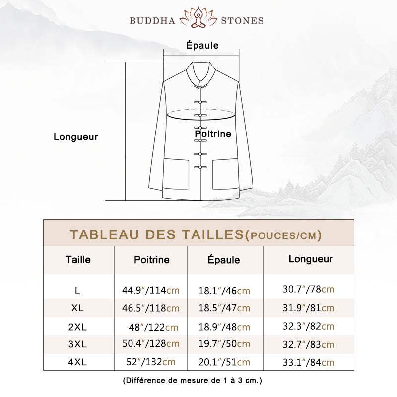 Ensemble de 2 pièces de costume Tang uni pour homme avec chemise à manches longues et pantalon à boutons de Buddha Stones