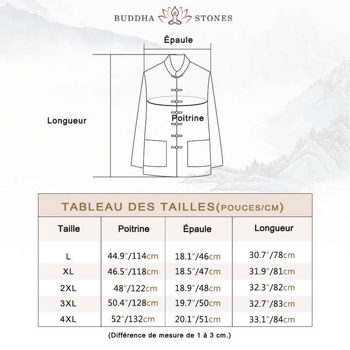 Ensemble de 2 pièces de costume Tang uni pour homme avec chemise à manches longues et pantalon à boutons de Buddha Stones