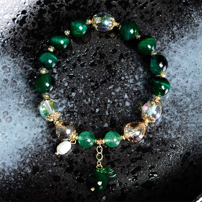 Bracelet positif en perles d'œil de tigre vertes naturelles en Buddha Stones