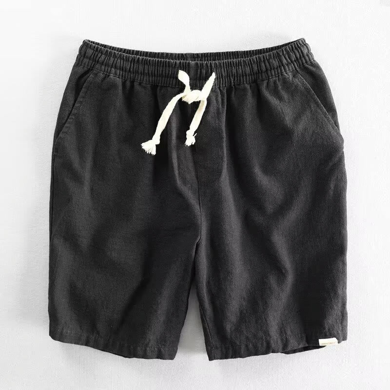 Short homme en coton et lin avec cordon de serrage et taille élastique et poches Motif Buddha Stones