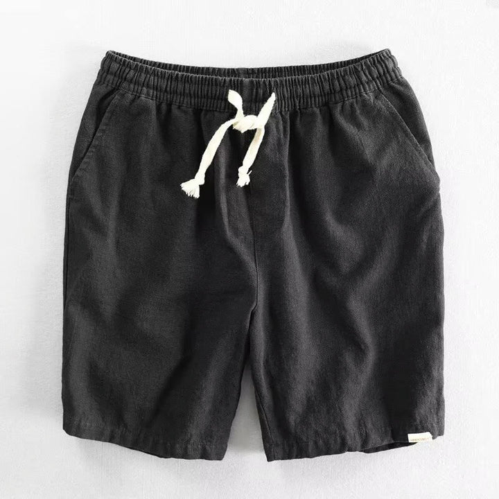 Short homme en coton et lin avec cordon de serrage et taille élastique et poches Motif Buddha Stones