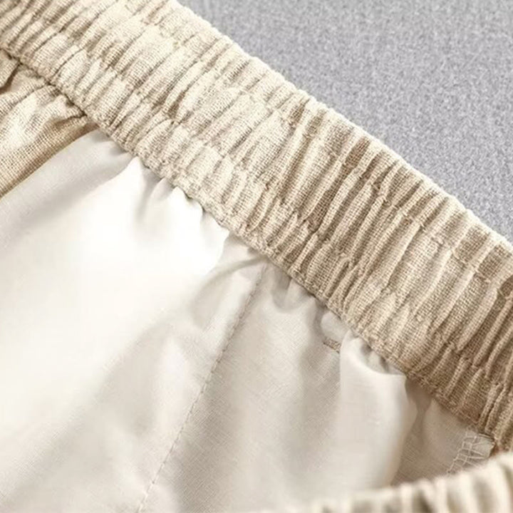 Short homme en coton et lin avec cordon de serrage et taille élastique et poches Motif Buddha Stones