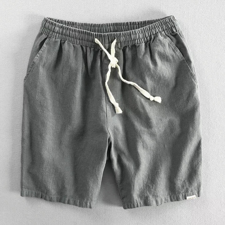 Short homme en coton et lin avec cordon de serrage et taille élastique et poches Motif Buddha Stones